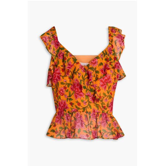 NWT Veronica Beard Randa Top Hot Orange Multi Floral Silk Blouse 8 Romantic - Picture 6 of 12